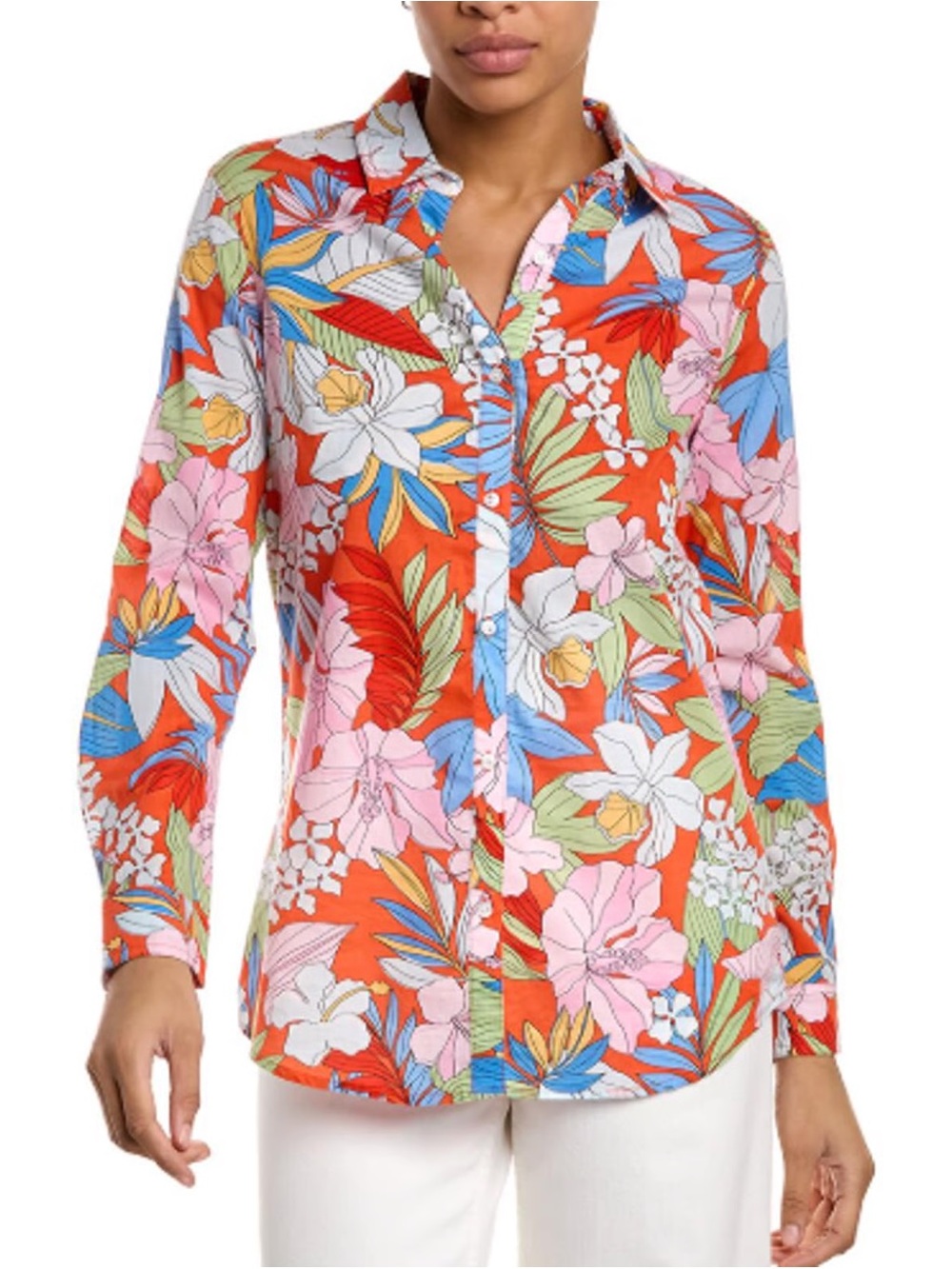 J.McLaughlin Lois Long Sleeve Button Down Shirt Coconut Grove Tropical Sz Small